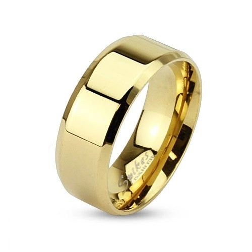 Prsten z oceli ve zlaté barvě se zkosenými hranami, 8 mm - Velikost: 73