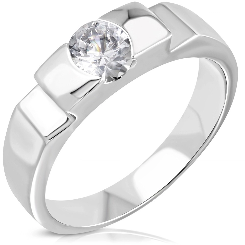 Zásnubní ocelový prsten s vystupujícím středem a bočními zářezy - Velikost: 50