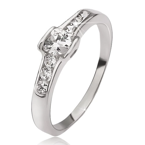 Stříbrný prsten 925 - zirkon, malé kulaté kamínky, obrysy srdcí - Velikost: 54