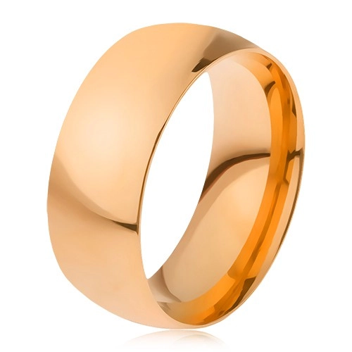 Prsten z oceli 316L zlaté barvy, lesklý hladký povrch, 8 mm - Velikost: 64