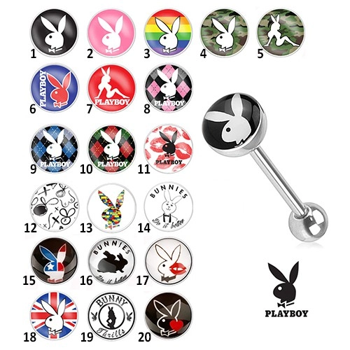 Ocelový piercing do jazyka - různé motivy Playboy - Symbol: PB14