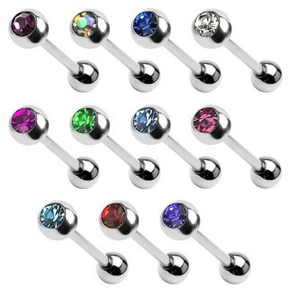 Labret z chirurgické oceli, kulička s barevným kamínkem - Délka piercingu: 8 mm, Barva: Stříbrná