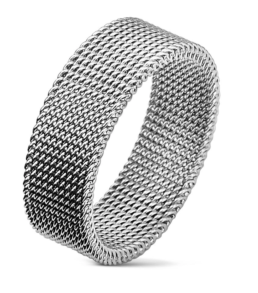 Ocelový prsten stříbrné barvy s vyplétaným síťovaným vzorem, 8 mm - Velikost: 70