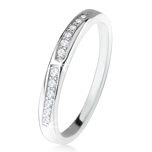 Lesklý prsten, dvě zaoblené čiré zirkonové linie, stříbro 925 - Velikost: 59