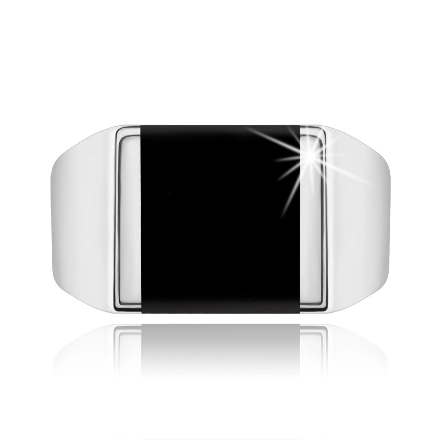 Stříbrný prsten 925, zrcadlově lesklá ramena, čtverec s černou glazurou - Velikost: 62