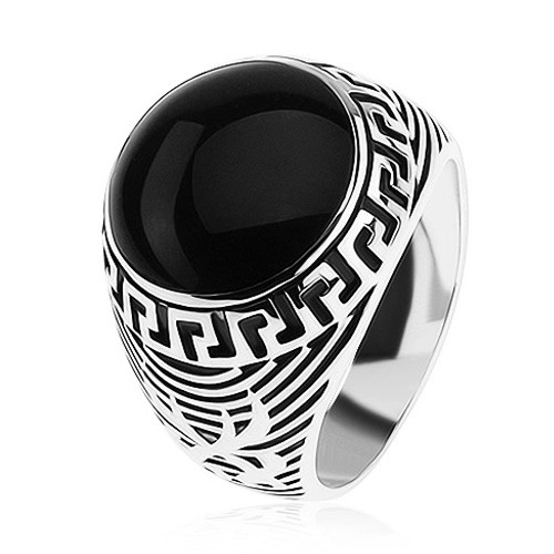 Prsten ze stříbra 925, černý glazovaný kruh, ornament řeckého klíče - Velikost: 58