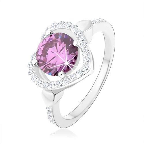 Stříbrný 925 prsten, kulatý zirkon tanzanitové barvy v kontuře srdce - Velikost: 53