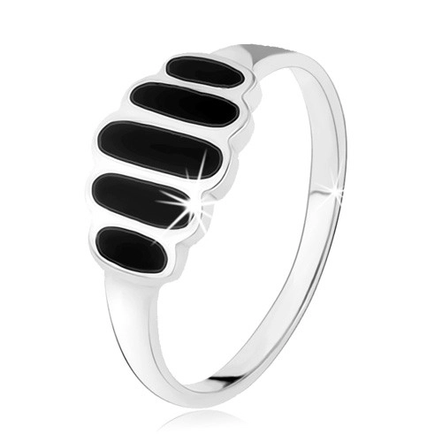 Stříbrný 925 prsten, hladké černé ovály, hladká ramena, vysoký lesk - Velikost: 49