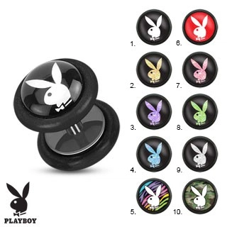Ocelový fake plug do ucha, černá barva, motiv zajíčka Playboy - Symbol: PB10