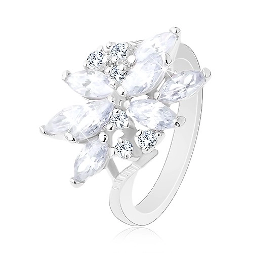 Třpytivý prsten ve stříbrném odstínu, květ - zirkonová zrníčka různé barvy - Velikost: 50, Barva: Světle fialová