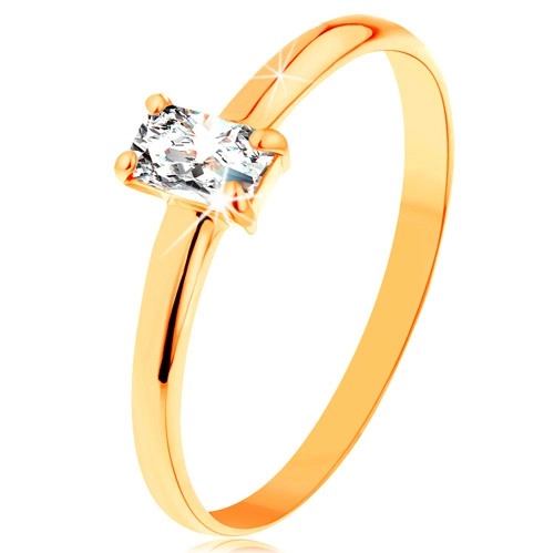 Prsten ze žlutého zlata 585 - vystupující zirkonový obdélník, hladká ramena - Velikost: 57
