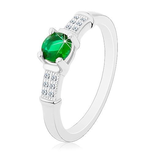 Zásnubní prsten, stříbro 925, zirkonová ramena, kulatý zelený zirkon - Velikost: 55
