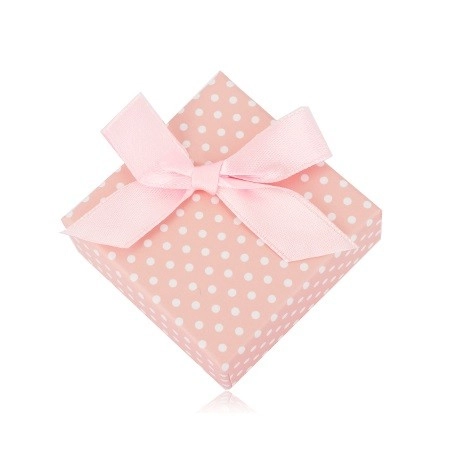 Puntíkovaná krabička na náušnice nebo dva prsteny - pastelově růžový odstín, mašle