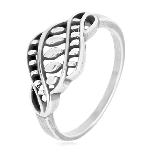 Stříbrný prsten 925 - úzká ramena, vyřezávaný ornament se zrníčky a patinou - Velikost: 60
