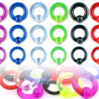 Akrylový UV piercing - kroužek s kuličkou s hladkým povrchem - Rozměr: 4 mm x 16 mm x 10 mm, Barva piercing: Černá