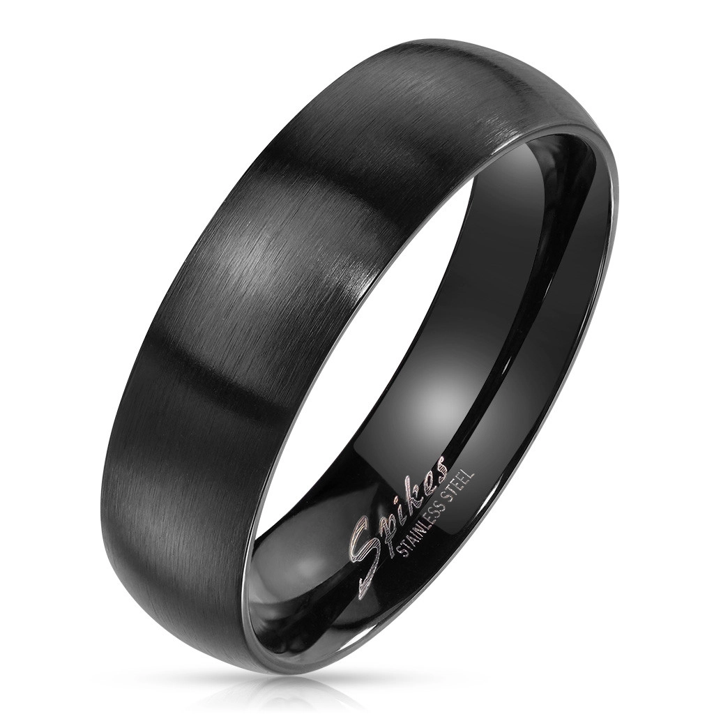 Prsten z oceli v černém barevném odstínu - široká ramena s matným povrchem, 6 mm - Velikost: 49