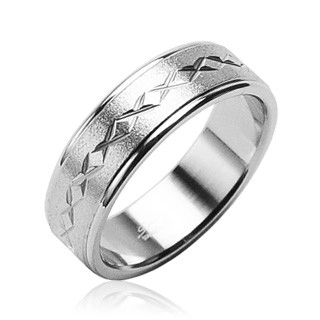 Prsten z chirurgické oceli matný, hvězdičky - Velikost: 61