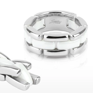 Trojřadý ocelovo-keramický prsten, flexibilní - Velikost: 58