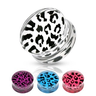 Sedlový plug z akrylu - leopardí vzor, různé barvy a velikosti - Tloušťka : 8 mm, Barva: Růžová
