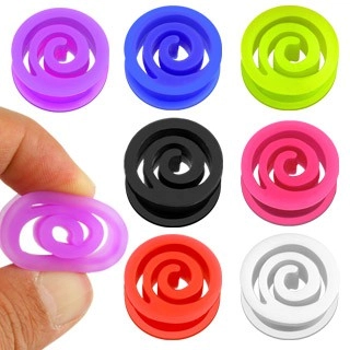 Plug do ucha - spirála z flexibilního materiálu, různé barvy - Tloušťka : 8 mm, Barva piercing: Fialová