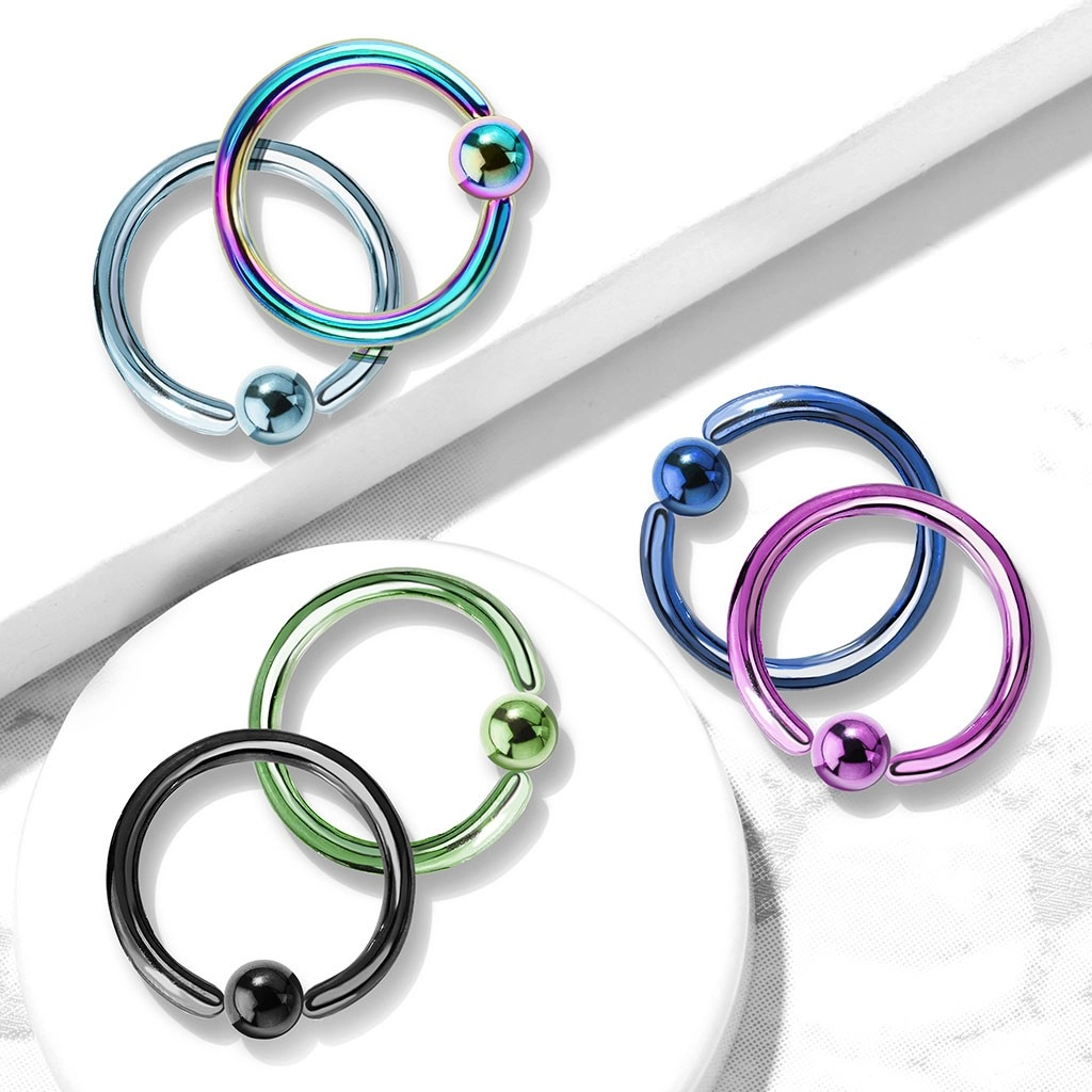 Titanový piercing - kroužek s lesklou kuličkou uprostřed - Tloušťka piercingu: 1,6 mm, Barva zirkonu: Světlá zelená - G