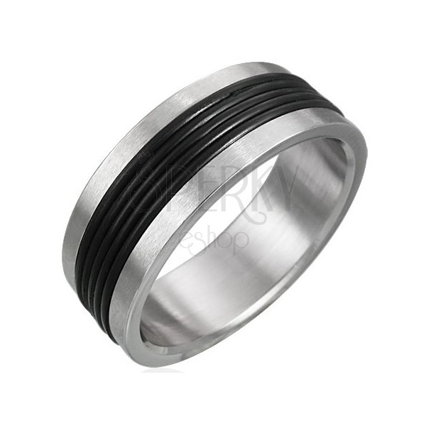 Prsten z nerezové oceli s černým gumovým okružím