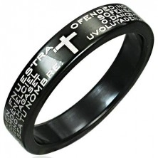 Prsten z nerezové oceli - černý s potiskem modlitby a křížem