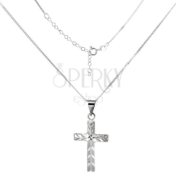 Náhrdelník ze stříbra 925 - křížek se šikmými zářezy