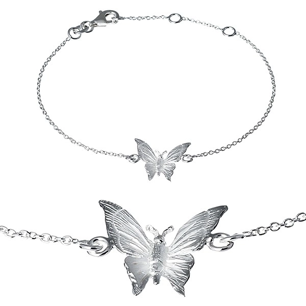 Náramek ze stříbra 925 - gravírovaný motýlek na řetízku