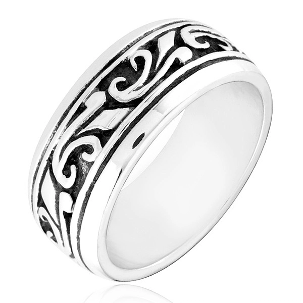 Stříbrný prsten 925 s vyřezávaným ornamentem - Velikost: 63