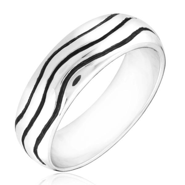 Stříbrný prsten 925 - zaoblený kroužek s vlnkami - Velikost: 57