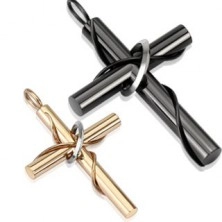 Dvojice přívěsků z oceli - černý a zlatavý kříž s obručí