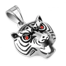 Ocelový přívěsek - lesklá hlava tygra s červenýma očima
