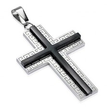 Ocelový přívěsek - Kříž s ornamenty a černým středem