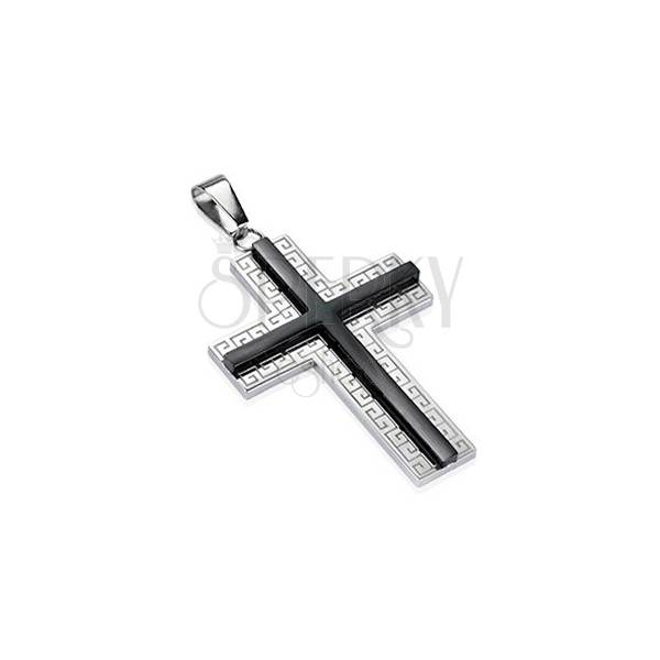 Ocelový přívěsek - Kříž s ornamenty a černým středem