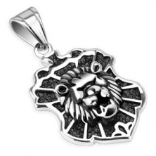 Ocelový přívěsek - černý štít s hlavou lva