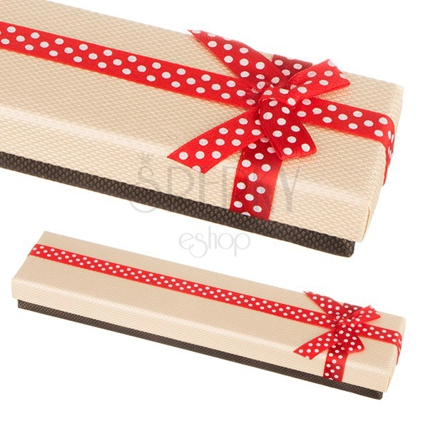 Béžovo-hnědá krabička na náramek s tečkovanou stuhou