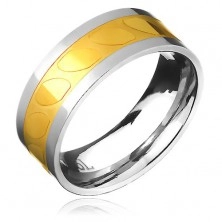 Prsten z oceli - zlato-stříbrný, motiv šikmých oválů