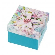 Dekorovaná krabička na šperk - tyrkysová s potiskem lilií