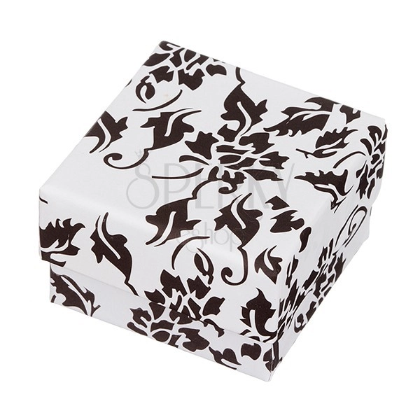 Černo-bílá krabička na náušnice s motivem květů