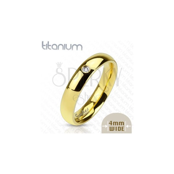 Titanový prsten zlaté barvy se zirkonem, 4 mm