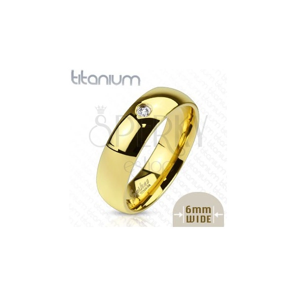 Prsten z titanu zlaté barvy se zirkonem, 6 mm