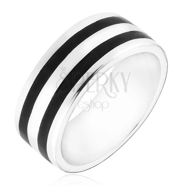 Stříbrný prsten 925 - kroužek se dvěma černými pásy