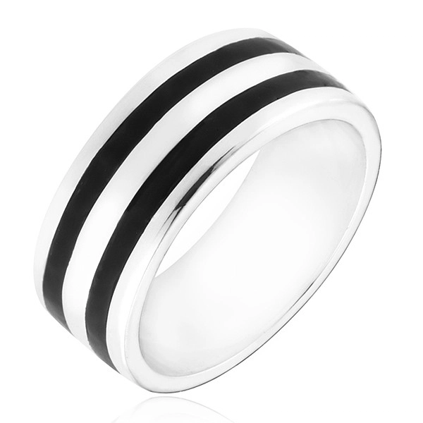 Stříbrný prsten 925 - kroužek se dvěma černými pásy - Velikost: 56