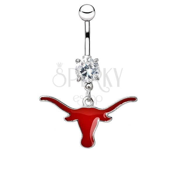 Ocelový piercing du pupku - červená hlava býka