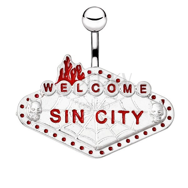Ocelový piercing do bříška - tabulka "WELCOME SIN CITY"