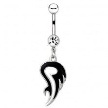 Ocelový piercing do bříška - černý ornament, podoba křídla