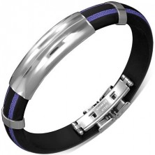 Černý gumový náramek - vzorované fialové pásy, hladká známka