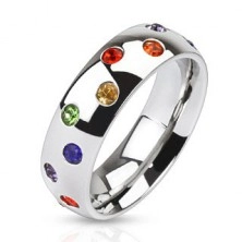 Ocelový prsten - stříbrný kroužek, barevné kamínky