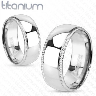 Titanový prsten s ozdobnými vroubkovanými okraji - Velikost: 50